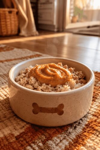 Homestyle turkey and pumpkin bland diet meal for dog sensitive stomach recovery