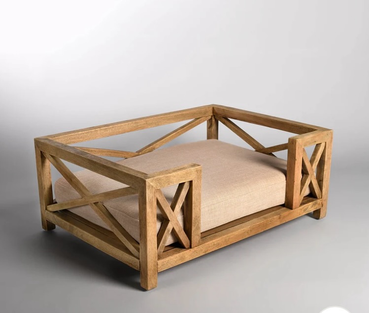 Light oak X frame wood dog bed idea front view