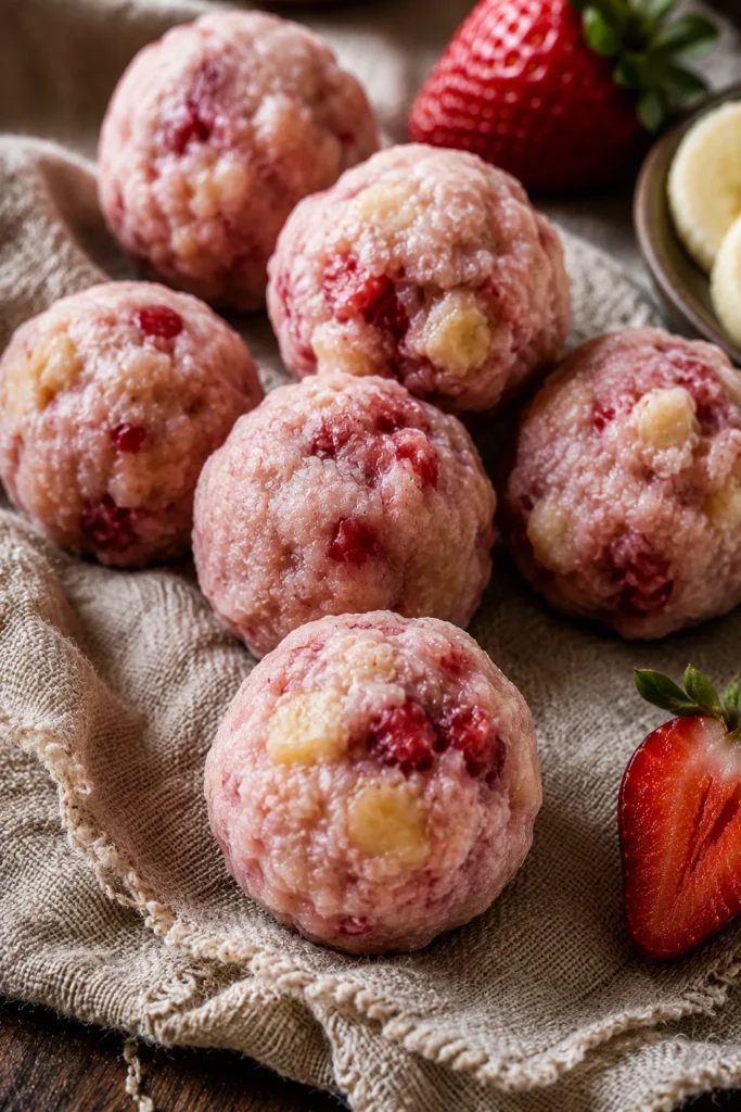 Mashed strawberry banana frozen treat for dogs without blender