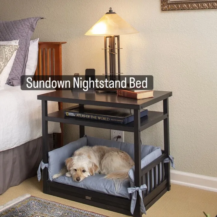 Furniture integrated nightstand wood dog bed for bedroom