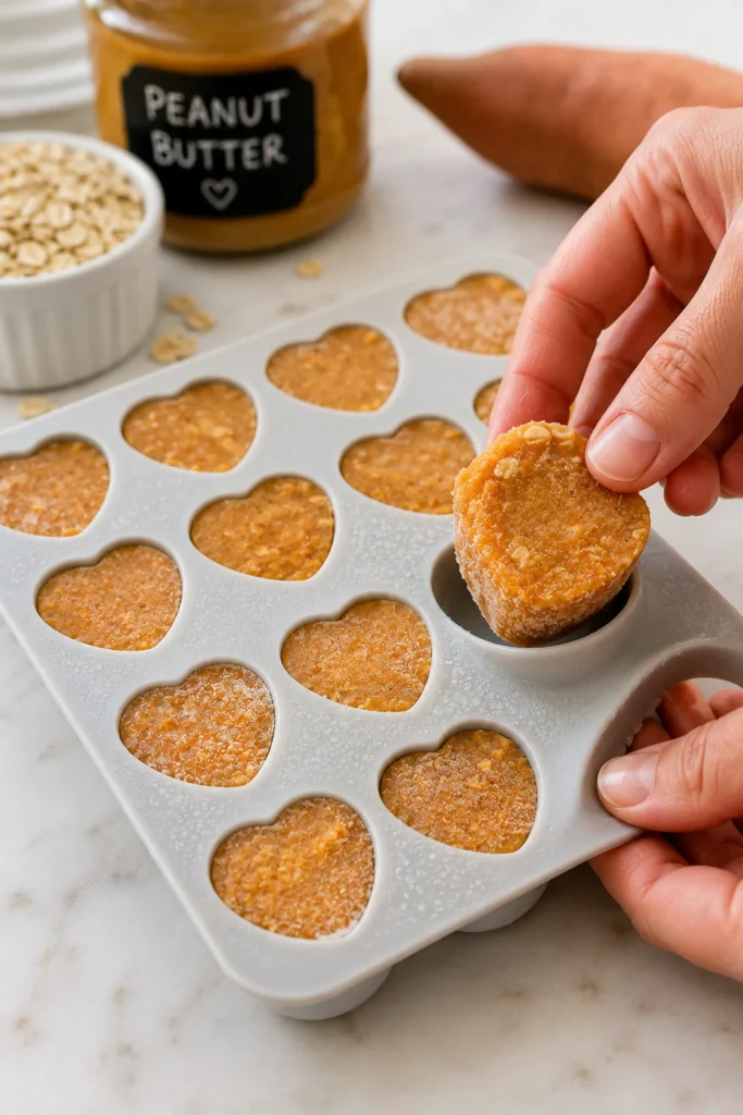 No-bake sweet potato dog treats set in silicone molds