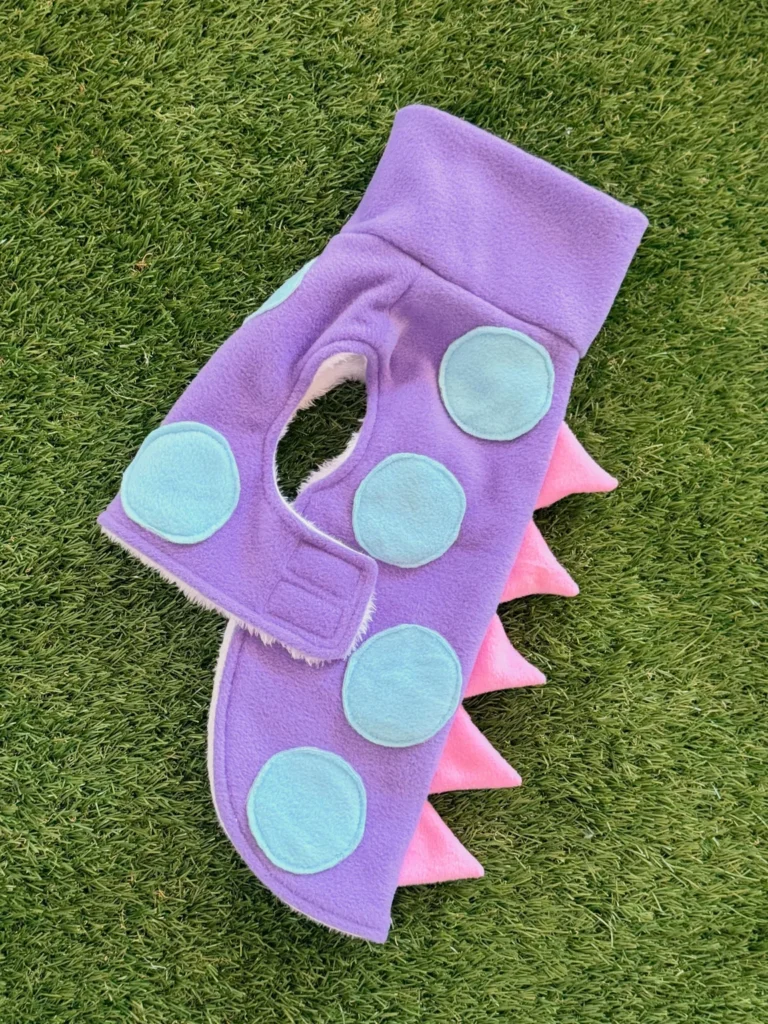 Purple dino costume sweater with fleece spikes