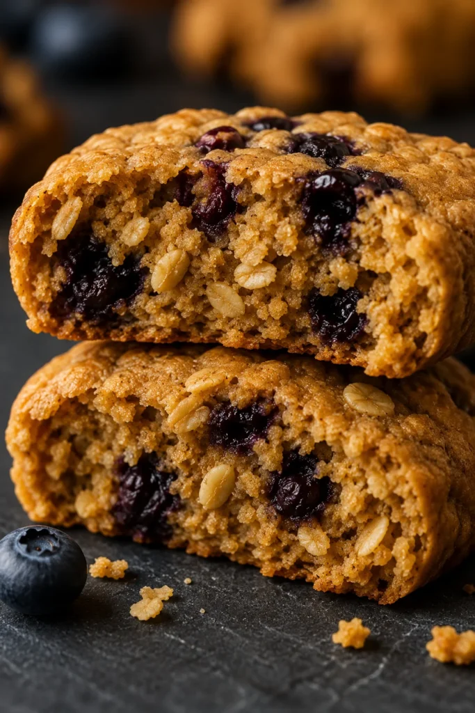 Broken peanut butter blueberry oat dog treat showing texture