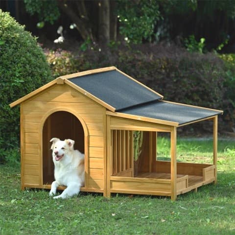 polished pallet dog house with side porch