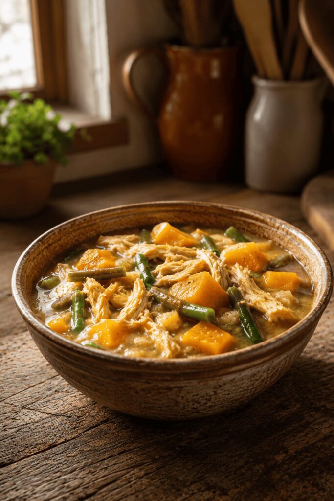 Rustic grain-free chicken and butternut squash stew recipe for sensitive stomach dogs