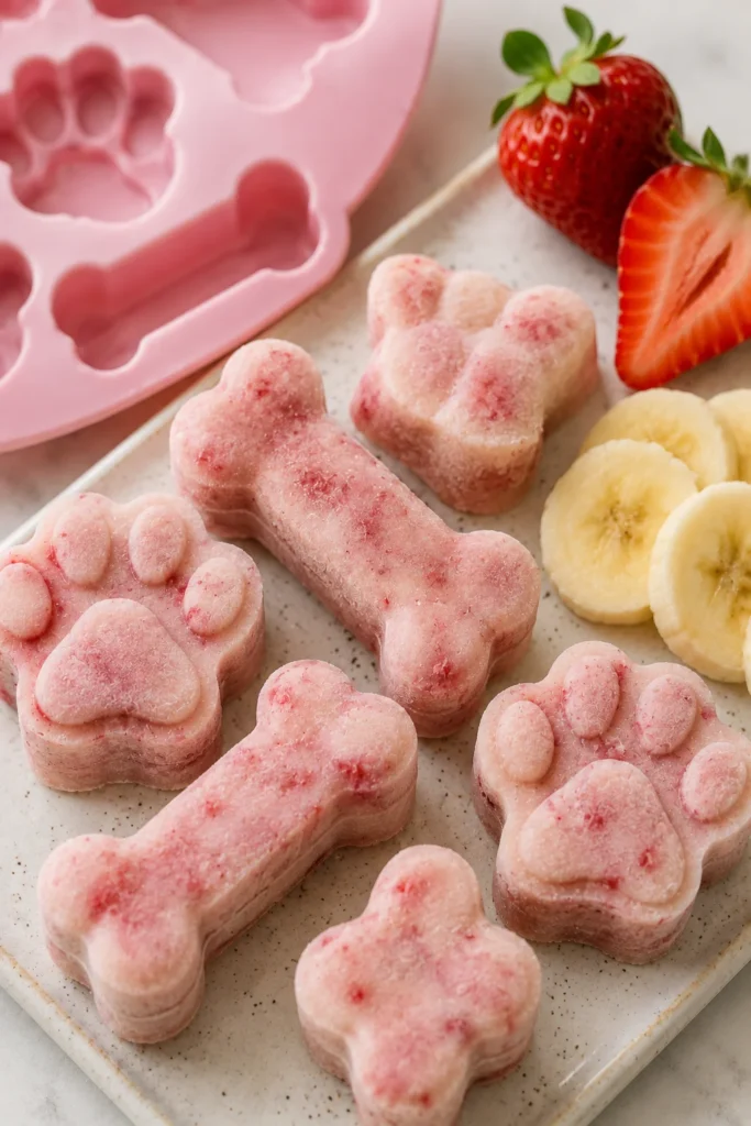 Silicone mold frozen strawberry banana treats for dogs