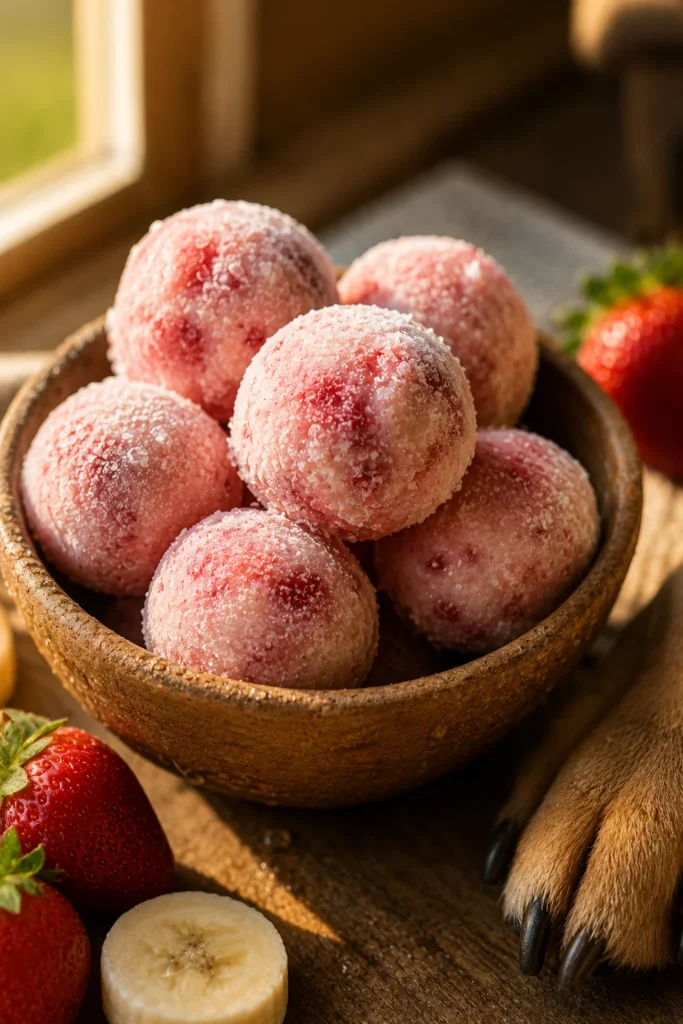 Ultra realistic Strawberry & Banana Frozen Balls For Dogs treat photo