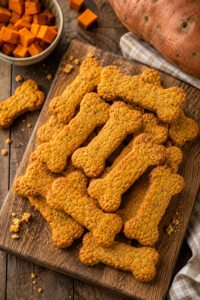 Homemade sweet potato dog biscuits fresh from the oven