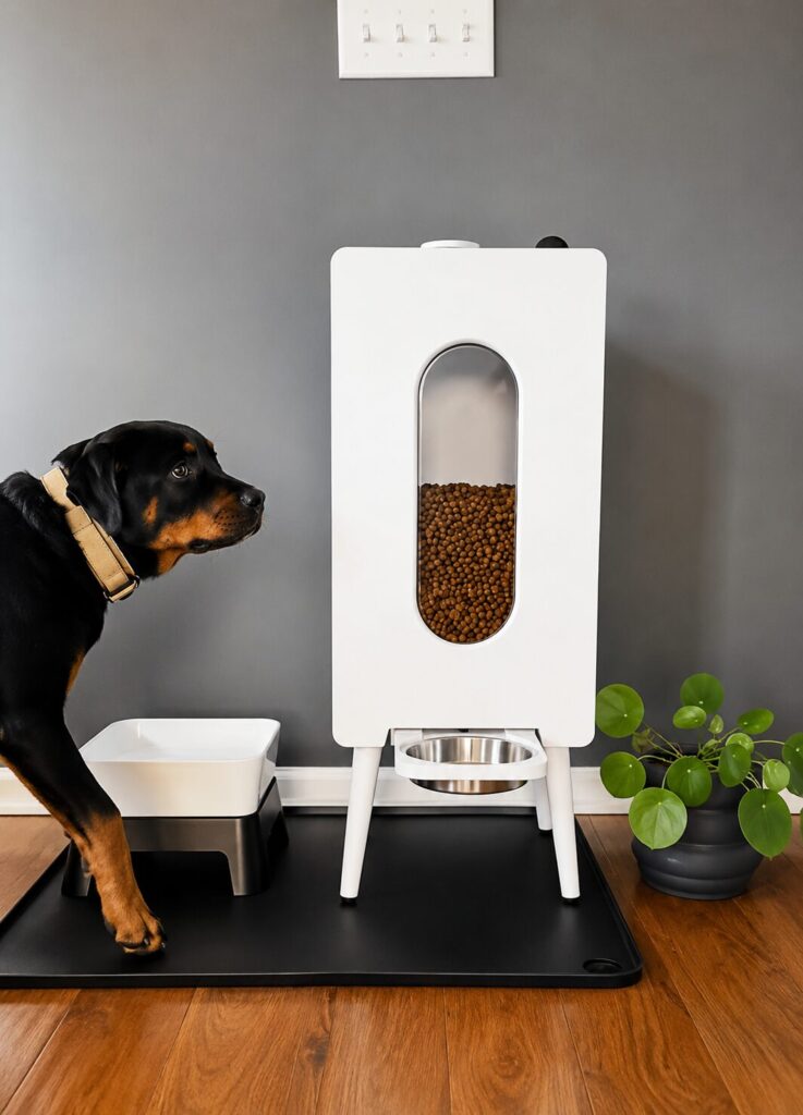 Tall tower automatic dog feeder idea for small spaces