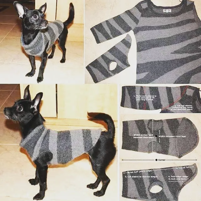 Upcycled sweater sleeve method dog sweater tutorial