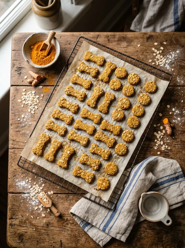 Turmeric dog treats homemade as crunchy baked oat biscuits