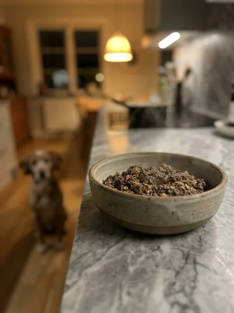 Beef liver and oat topper cooked for a dog's homemade meal