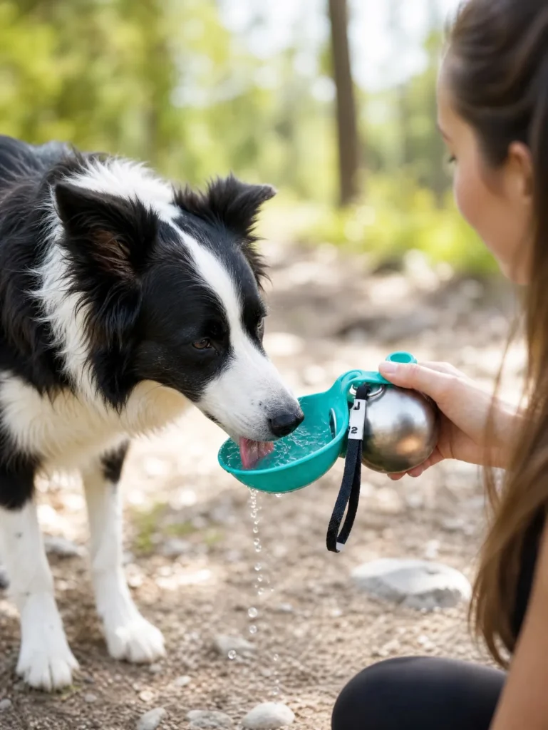 Bottle-clip travel water bowl for hiking with dogs