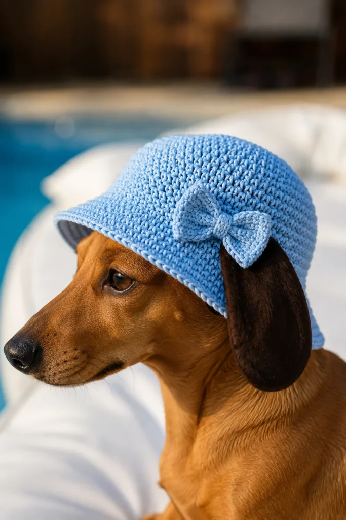 Bow accent idea for a dog crochet hat