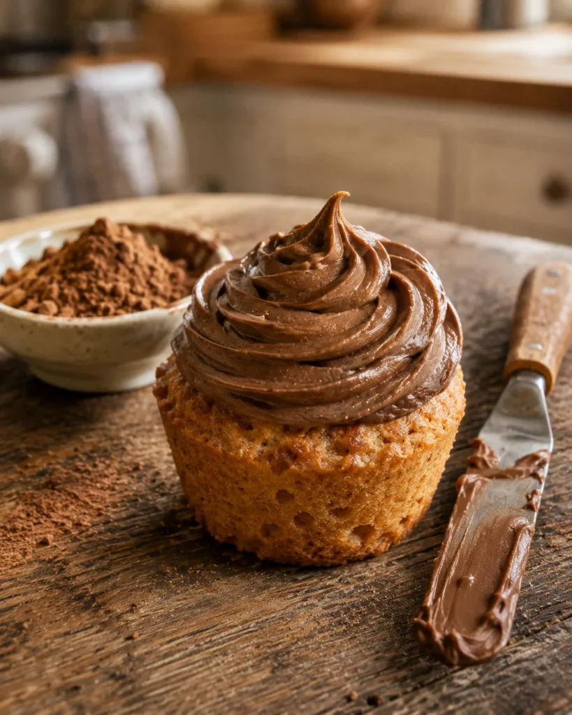 Carob frosting spread on an Apple Crunch Pupcake