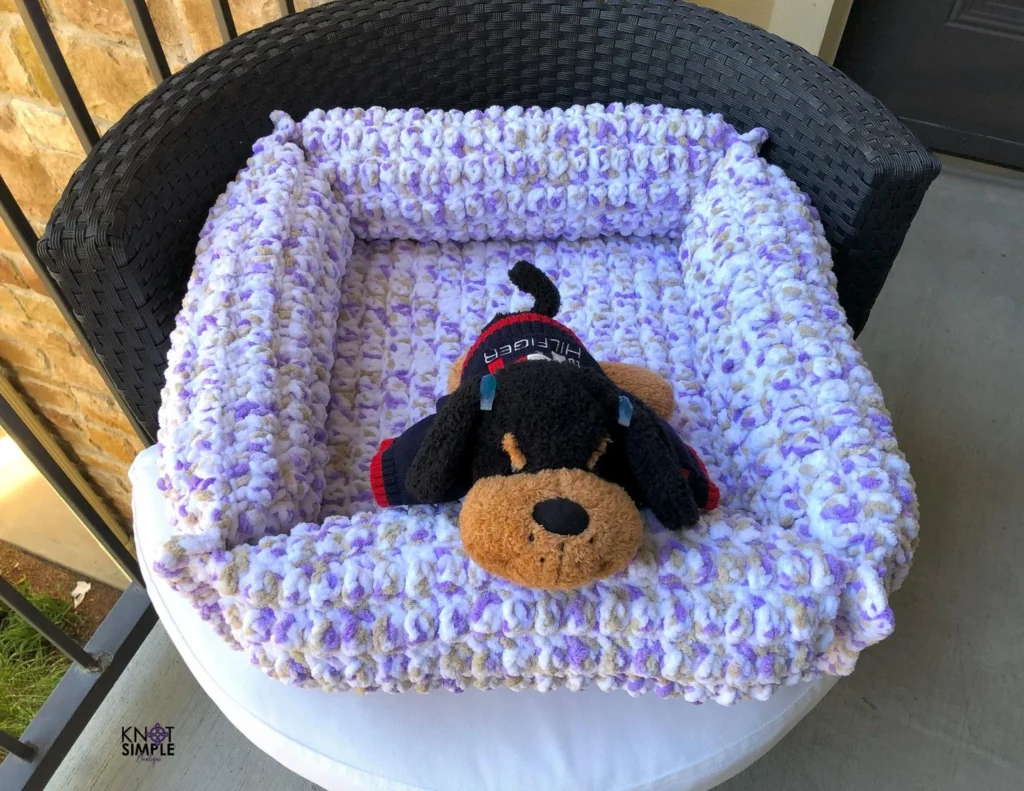 Easy crochet dog bed patterns in soft chenille bolster style