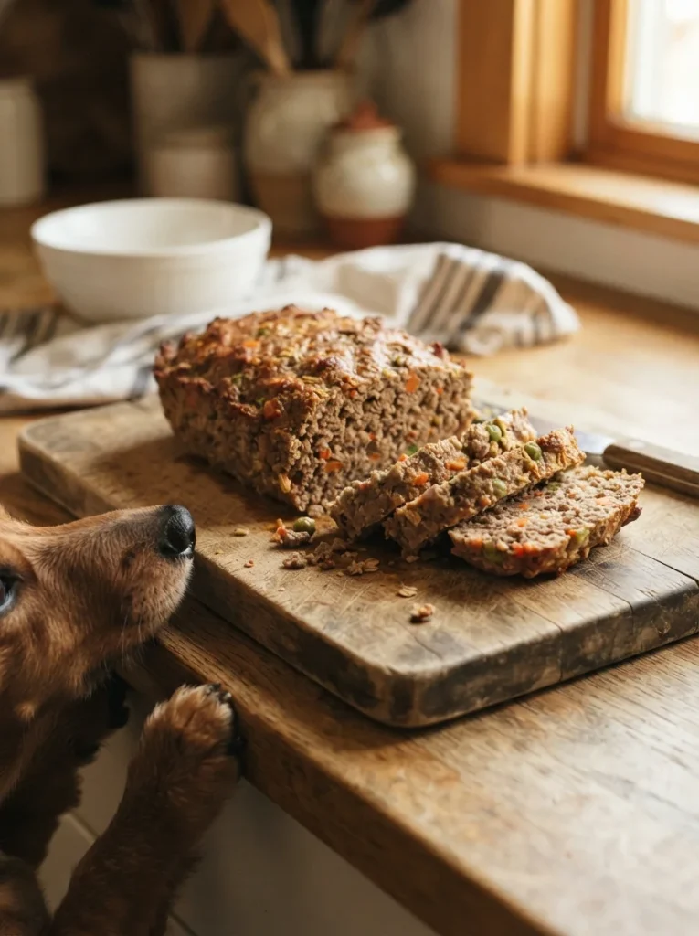 Classic loaf pan sliced healthy homemade dog meatloaf recipe