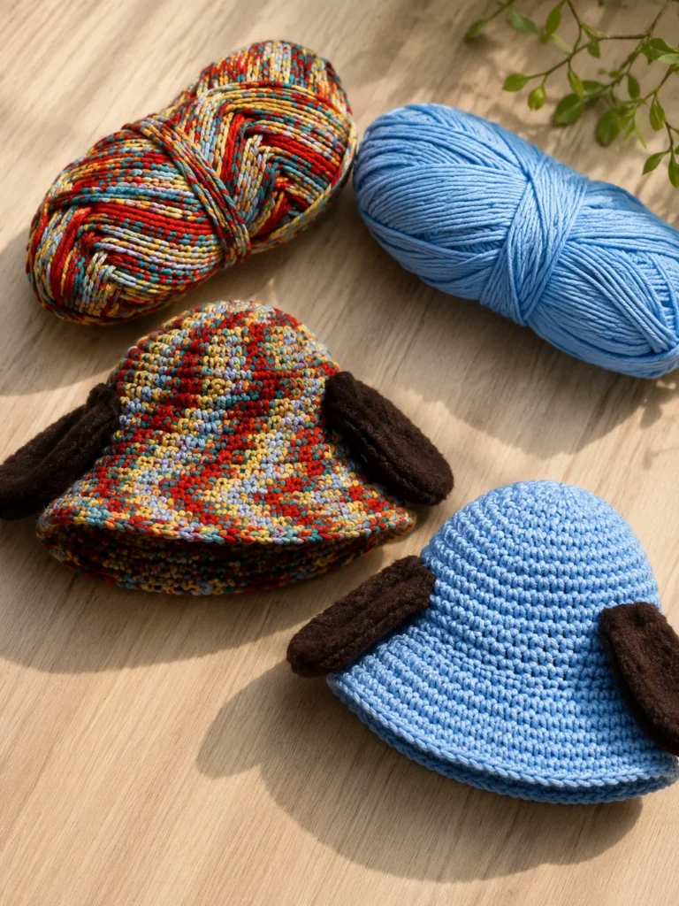 Cotton yarn skeins used for a dog crochet hat pattern
