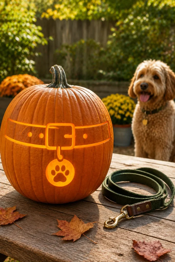 Dog collar and tag pumpkin carving idea
