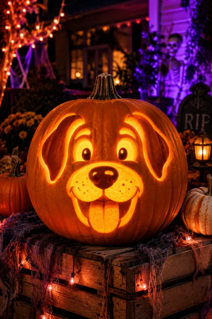 Dog face pumpkin carving idea with floppy ears