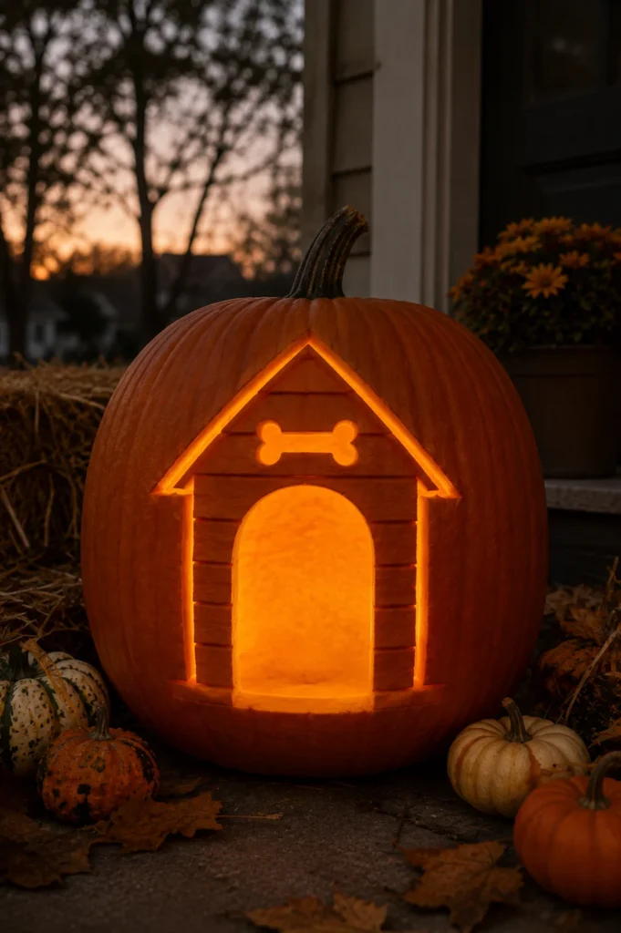 Dog house pumpkin carving design for fall