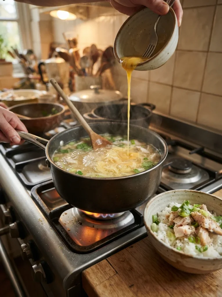 Egg drop fish and rice dinner for dogs