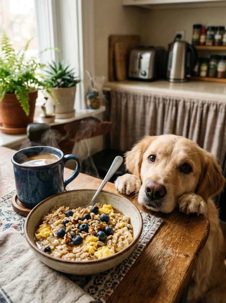 Egg and oatmeal breakfast bowl for dogs