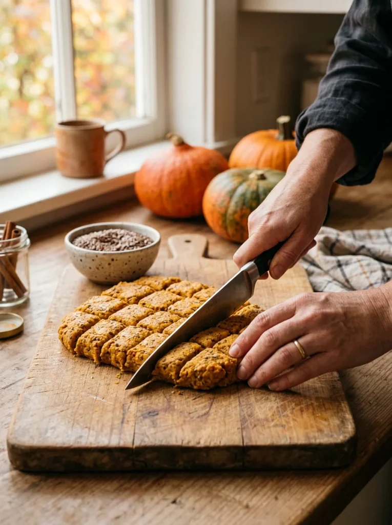 Chewy flaxseed and pumpkin dog treats on parchment paper