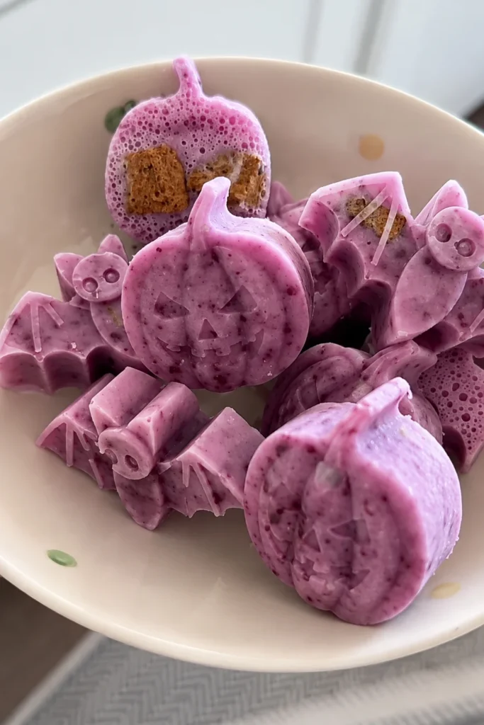 Frozen blueberry bat and pumpkin dog treats