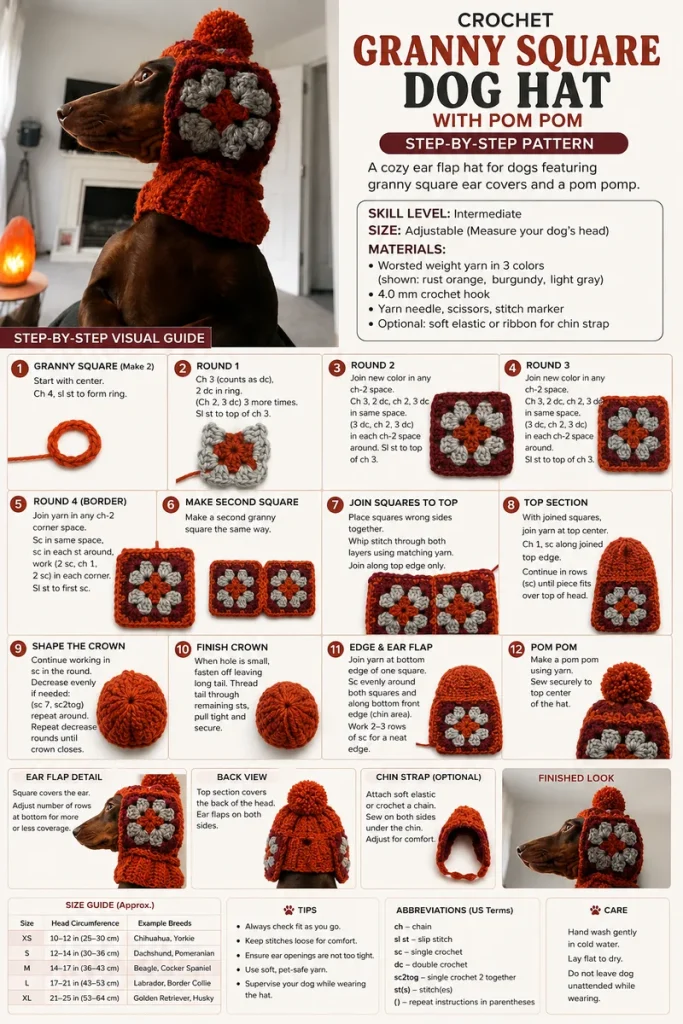 Granny Square Patchwork Earflap Hat
