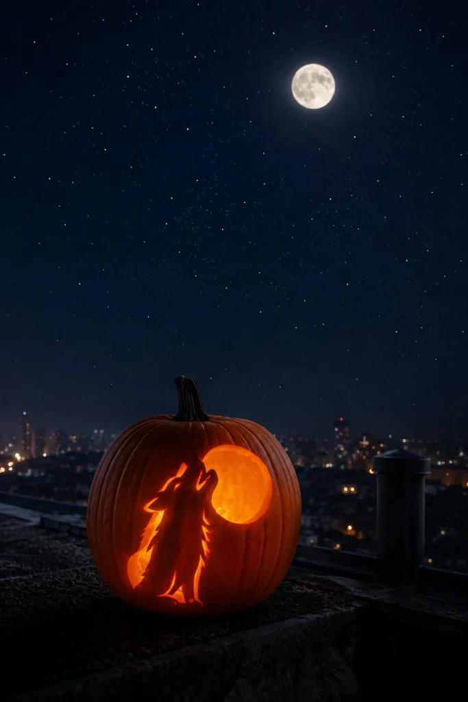 Howling dog at the moon pumpkin carving idea