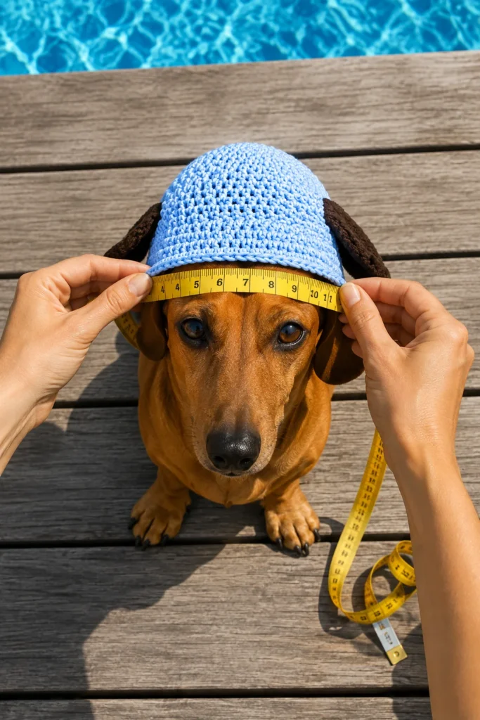 Sizing measurement guide for a dog bucket hat crochet pattern