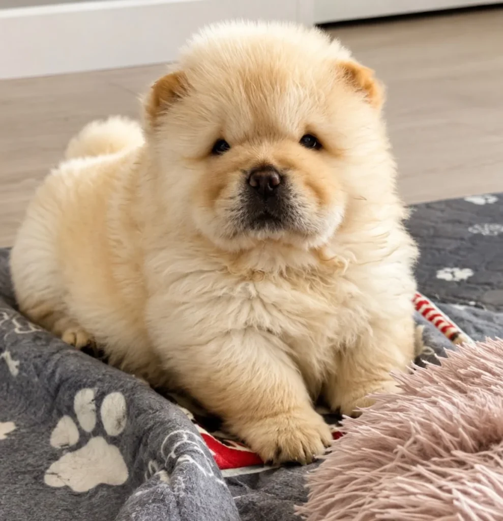 Fluffy Chow Chow puppy with natural plush teddy bear coat