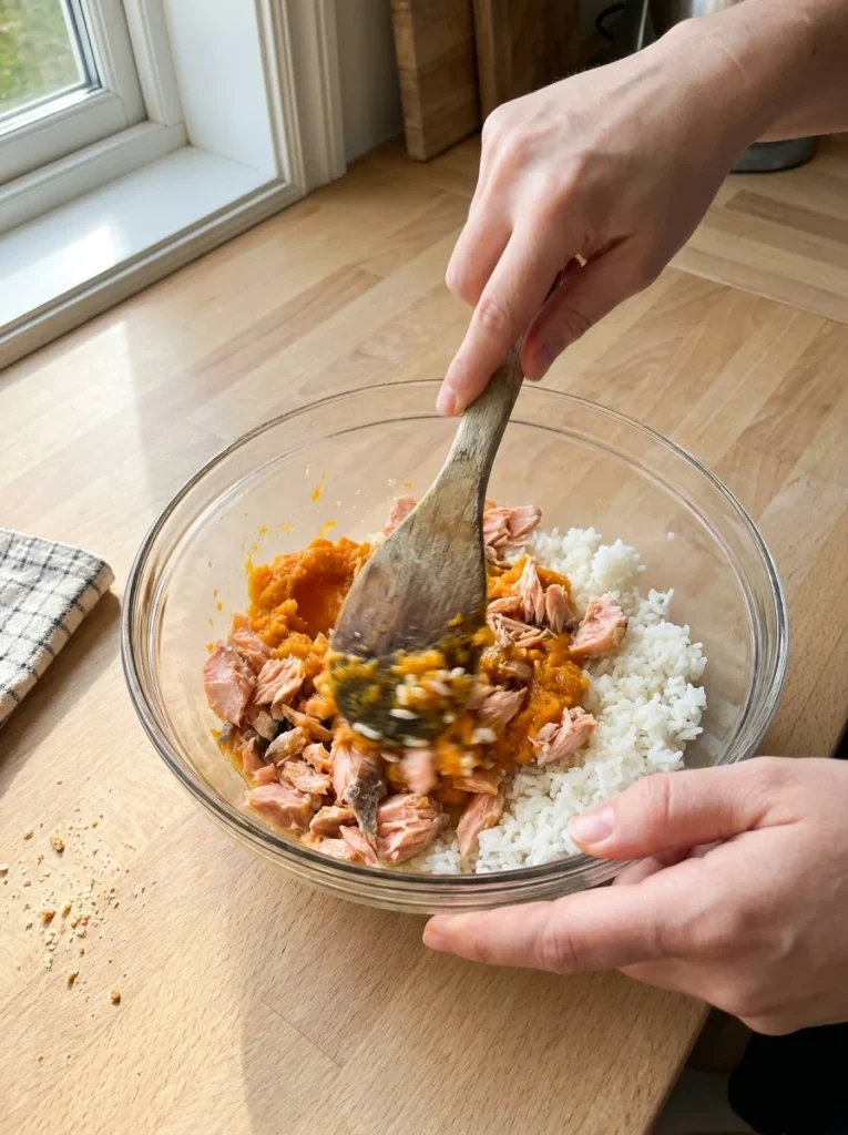 Quick homemade no-bake salmon dog food
