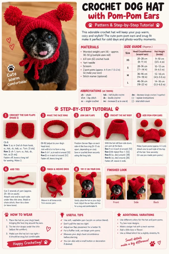 Red Pom Pom Ear Beanie