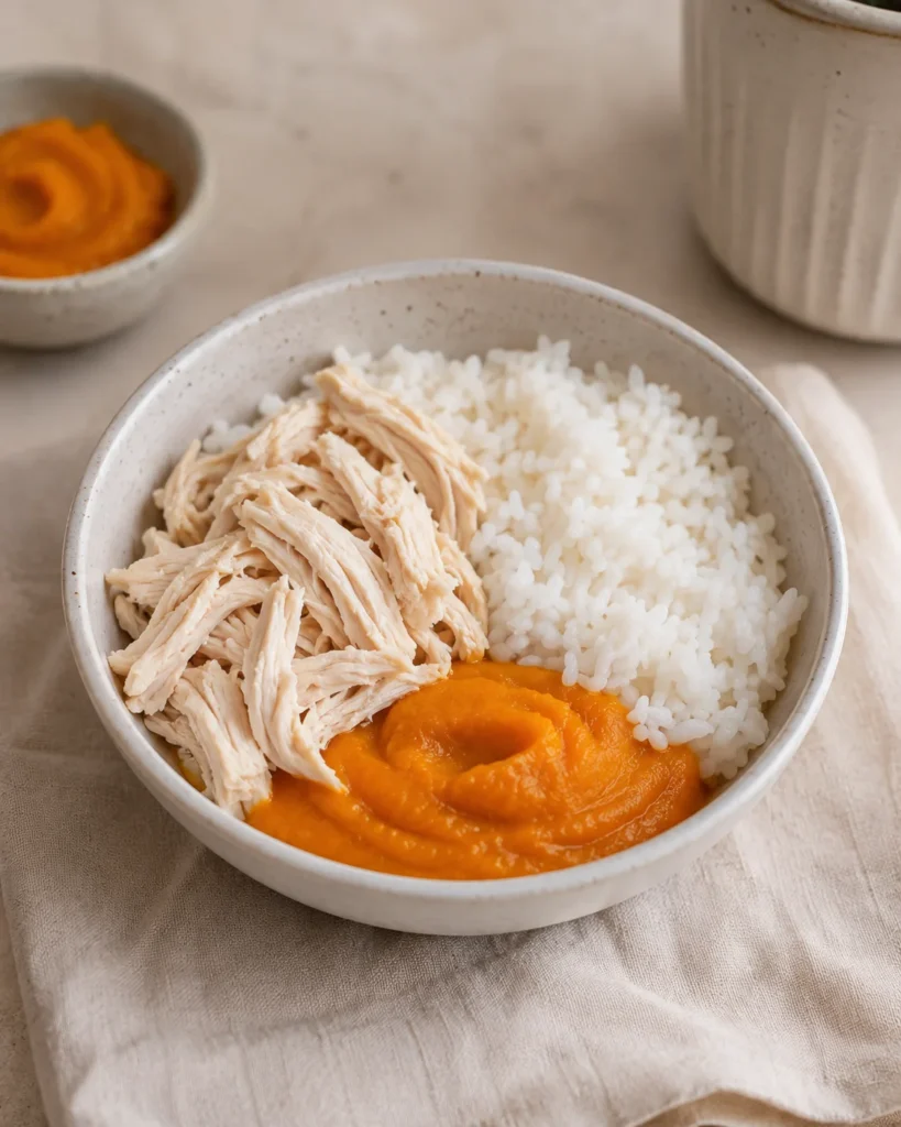 Gentle chicken rice and pumpkin topper for a dog's sensitive stomach