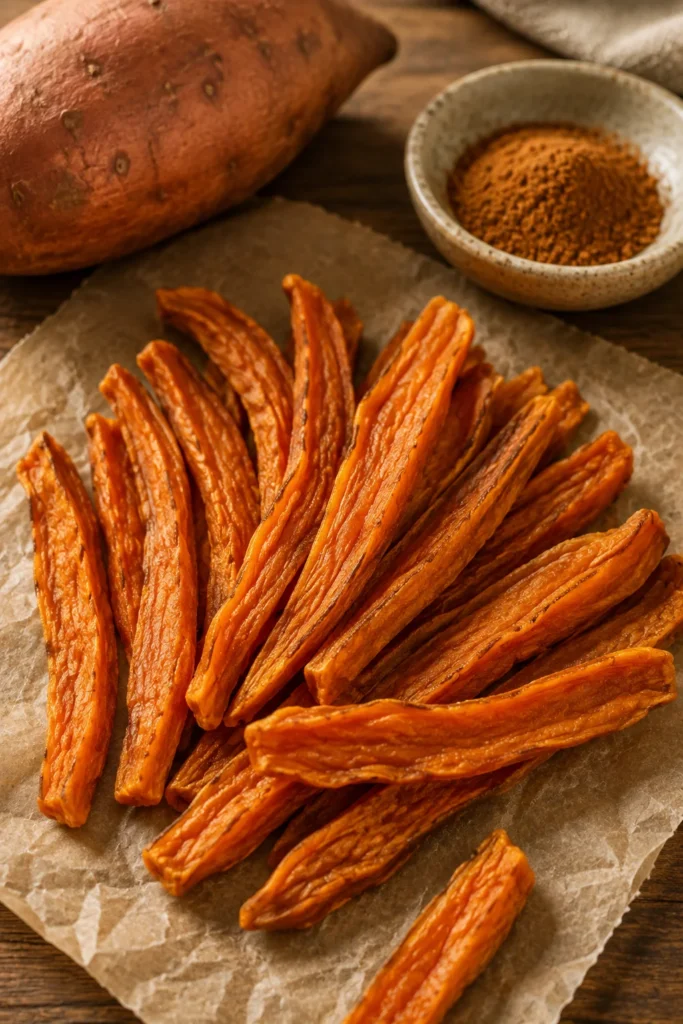 Dried sweet potato chew treats for calming anxious dogs