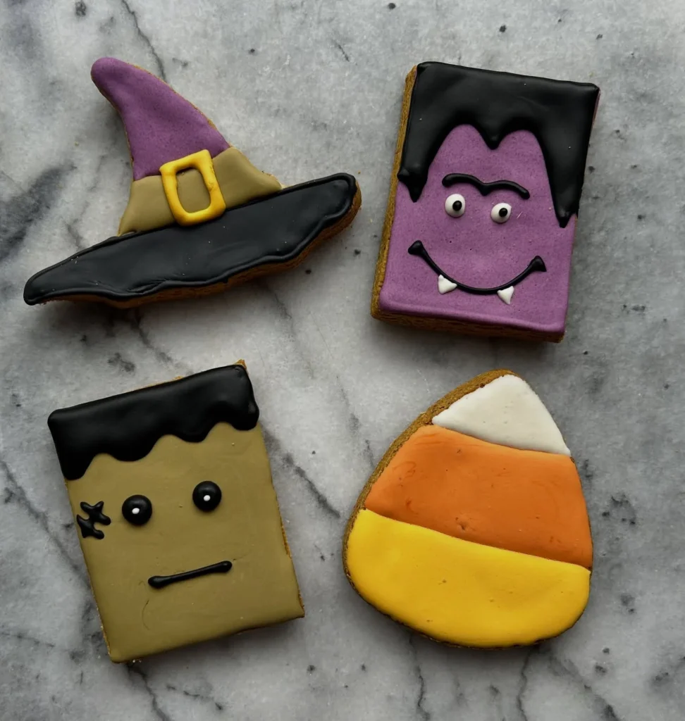 Halloween dog treats ideas witch hat and dracula cookies