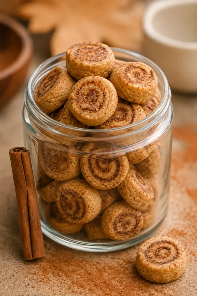 Anti-inflammatory vegan cinnamon dog treats stacked on a cutting board