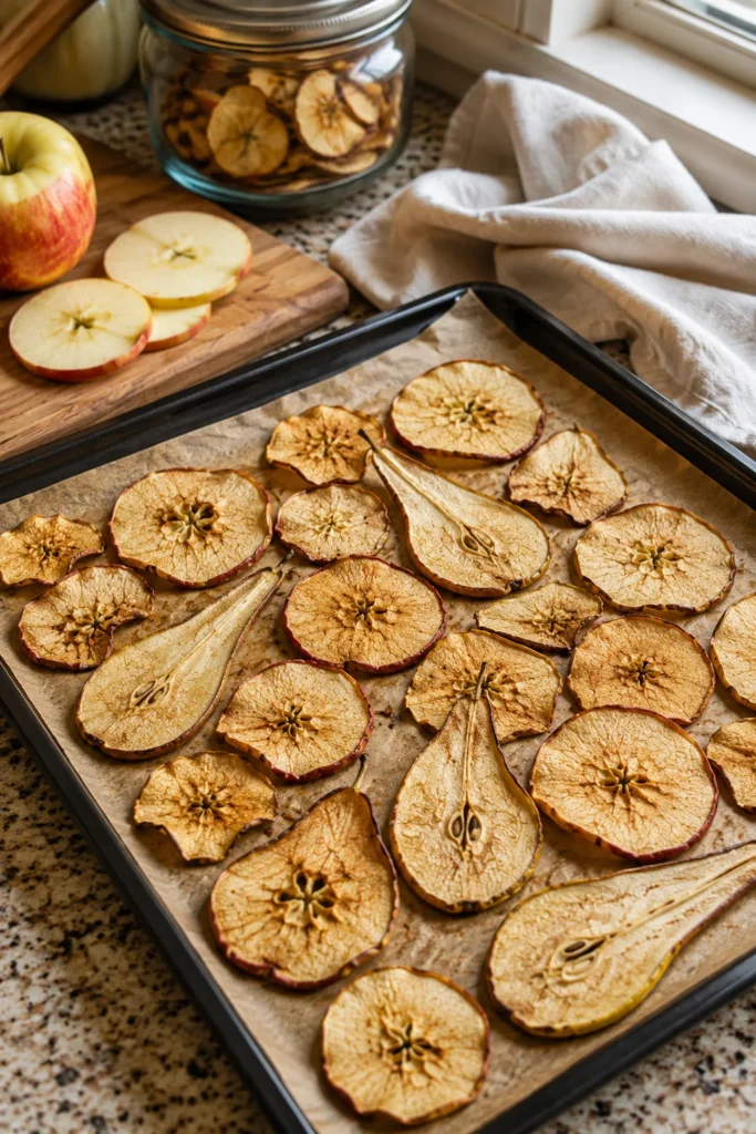 Apple and pear chips as a dog treat variation