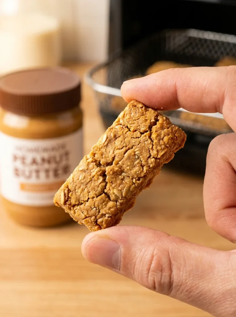 hand holding banana peanut butter air fryer dog treats