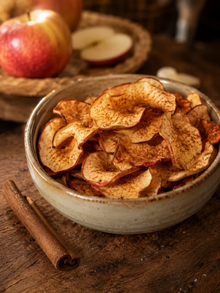 Cinnamon baked apple chips for dogs on a plate