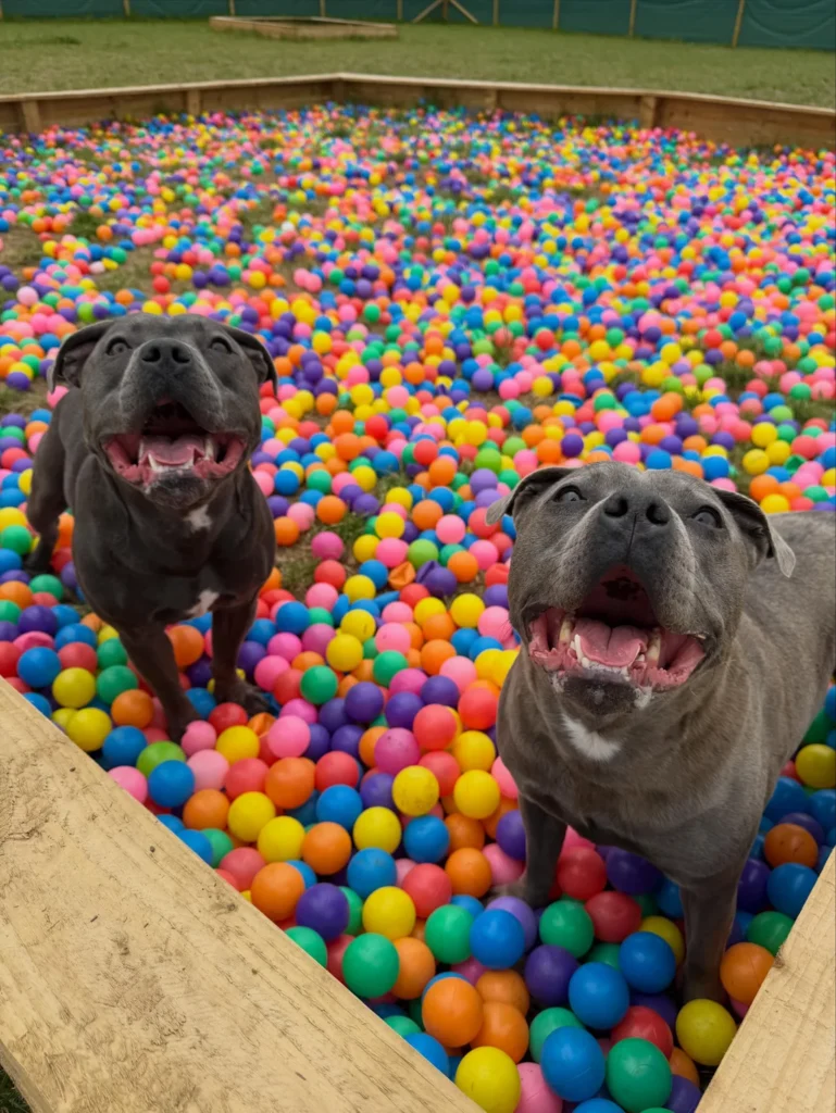 Dog Park Design ideas featuring a colorful ball pit for dogs
