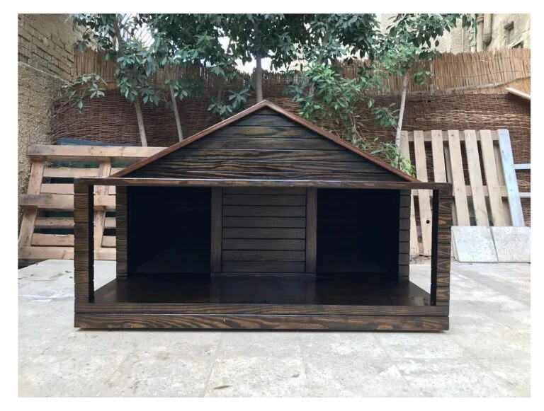 Dark stained double dog house plan with open porch