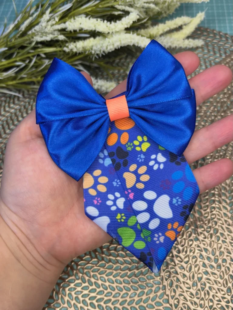 Blue sailor style dog bow tie with long tail ends