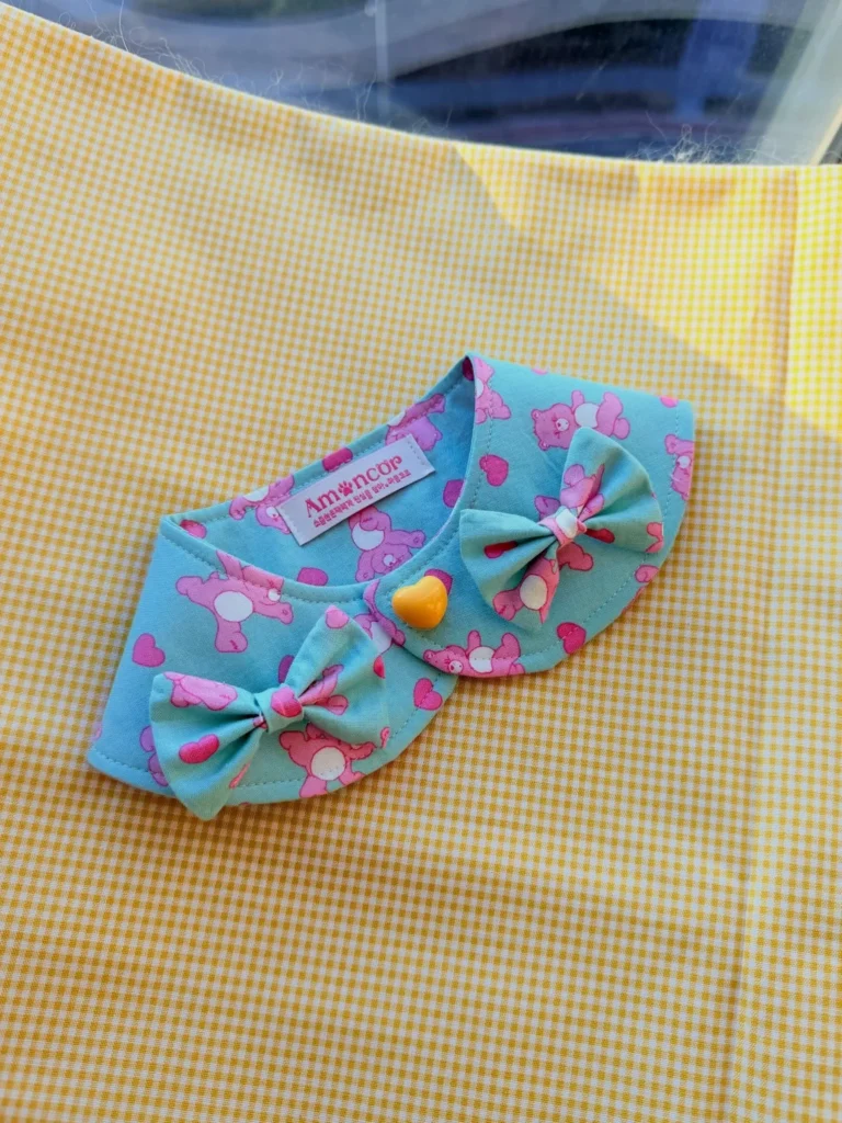 Bear print dog bow tie sewn directly onto bandana collar