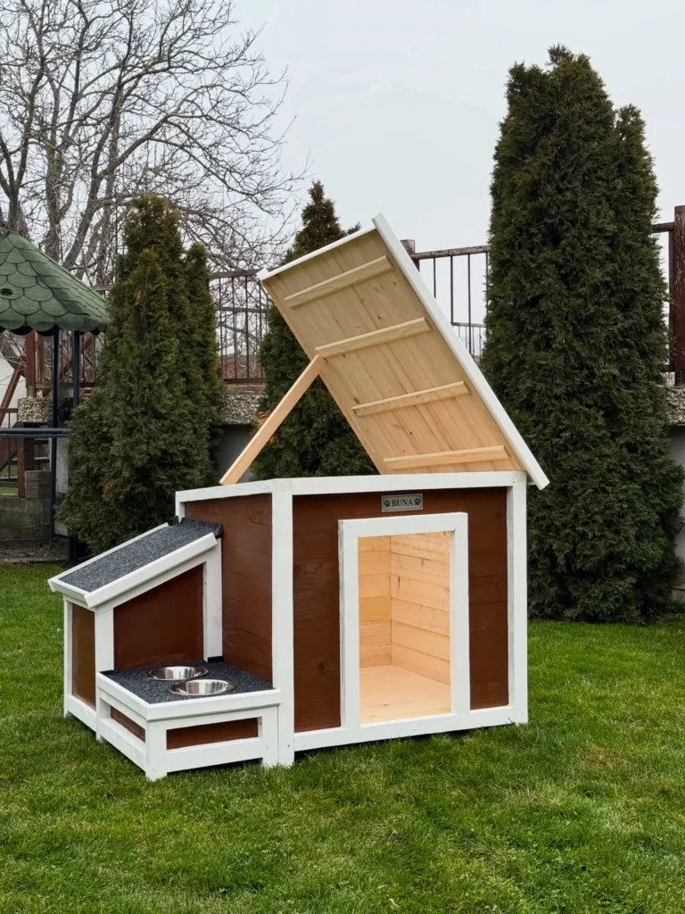 Insulated dog house plans showing hinged roof for easy access
