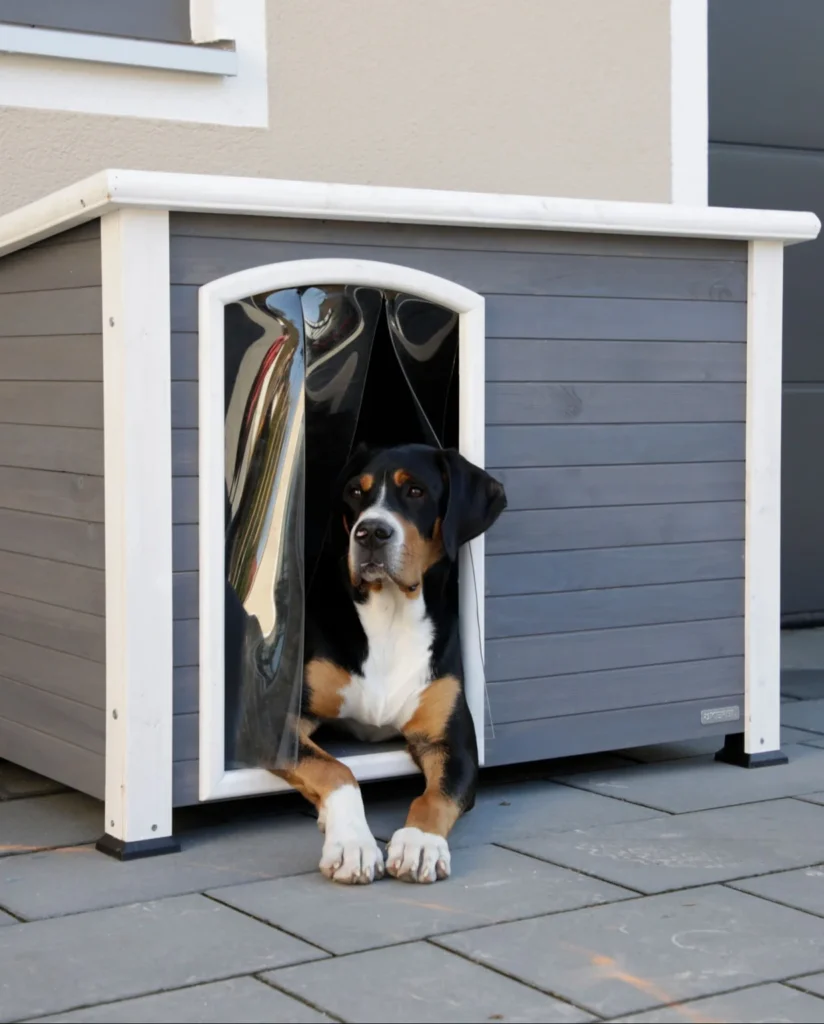 Insulated dog house with heavy duty draft blocking flap door