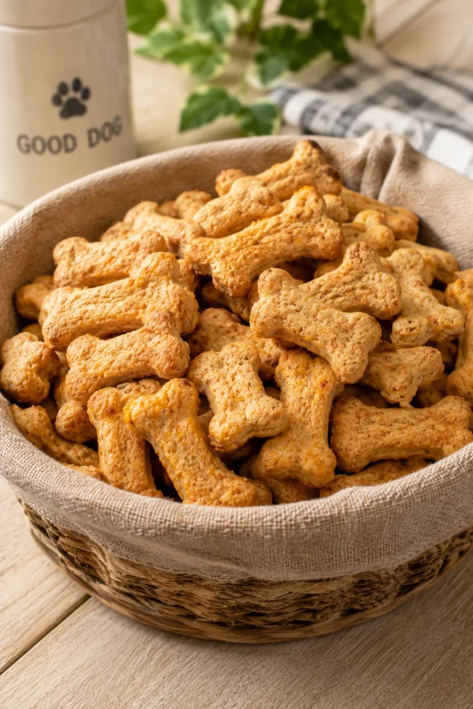 Grain-free cheesy chicken dog treats made with coconut flour