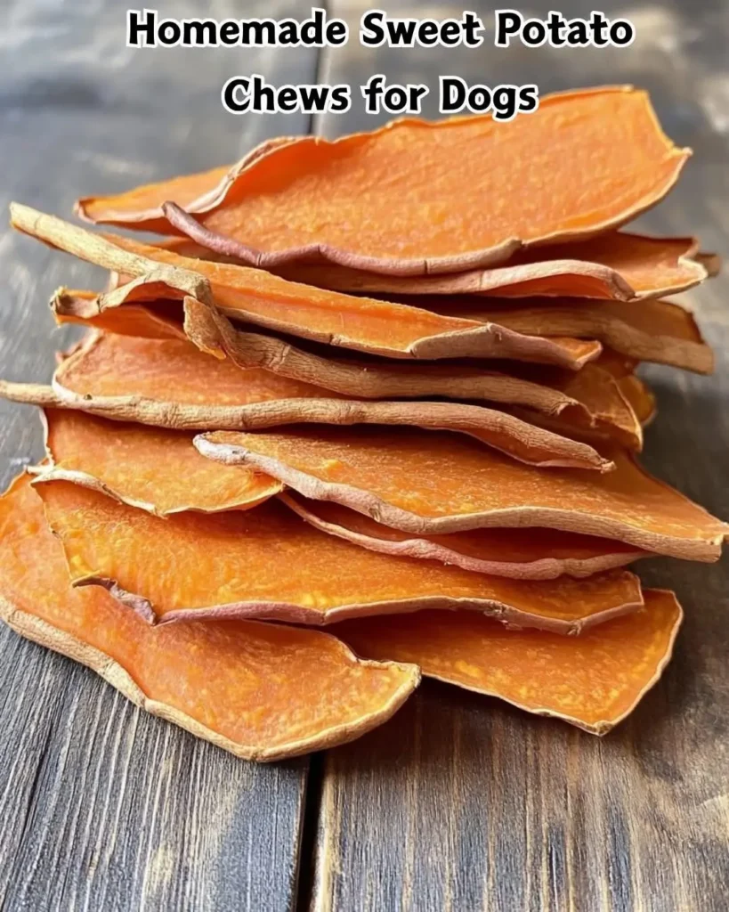Stack of homemade dog chew treats recipes sweet potato chews